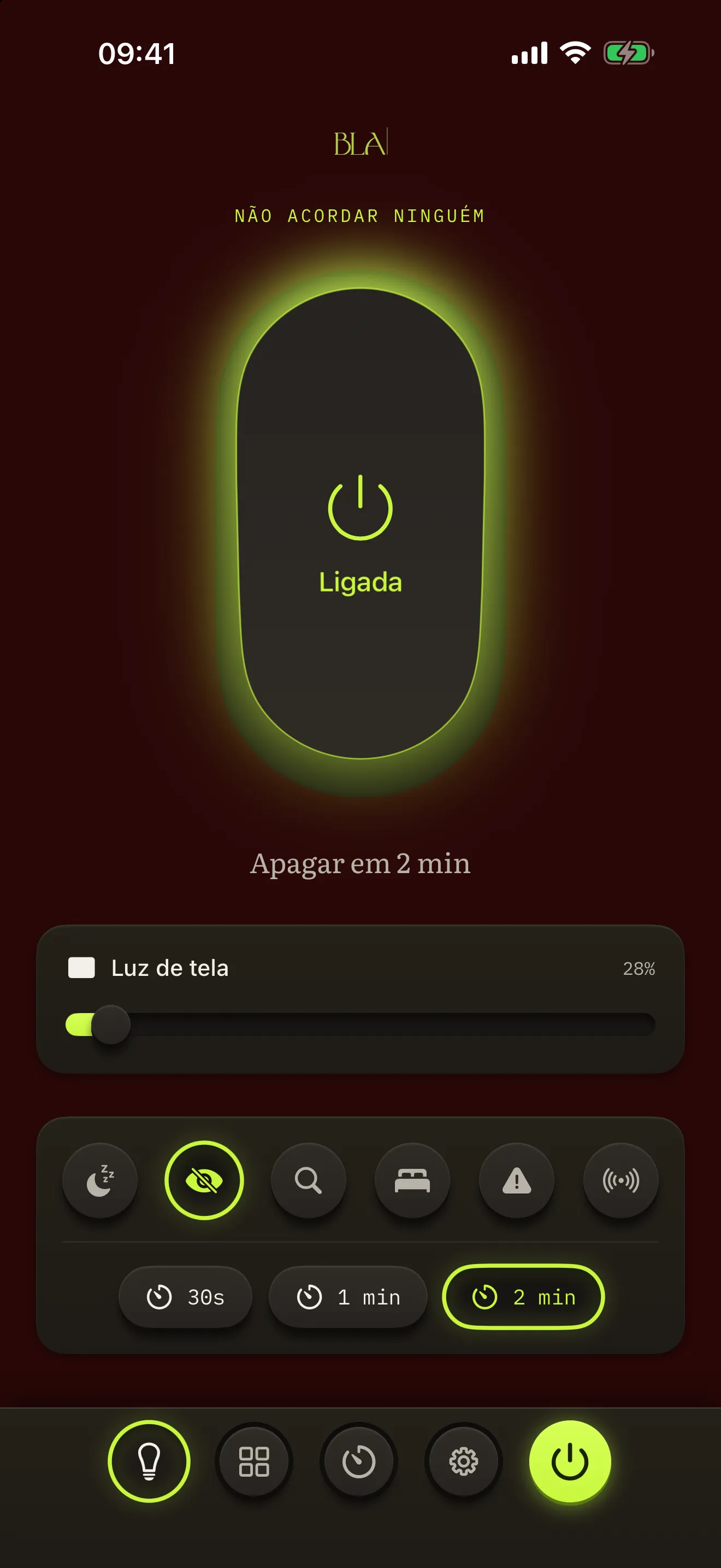 Lanterna BLA no preset Não acordar ninguém, aceso