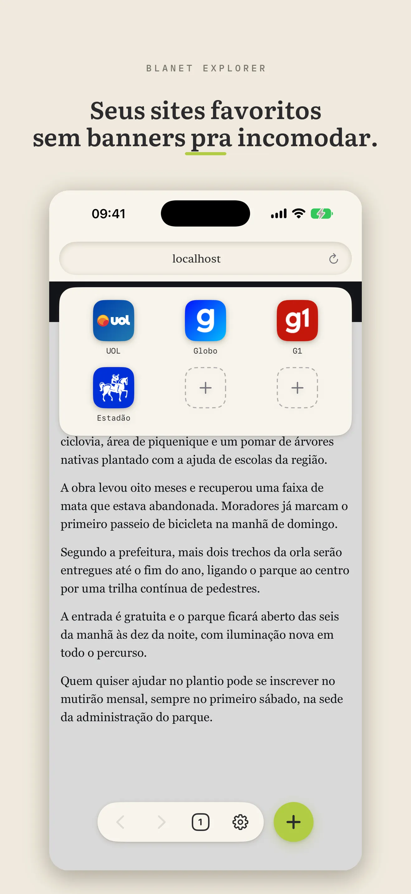 A grade de favoritos do BLAnet, cada site com o seu ícone