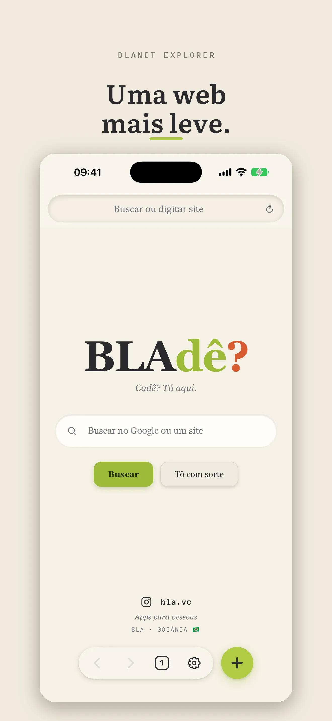 A página inicial BLAdê, com a busca e os favoritos