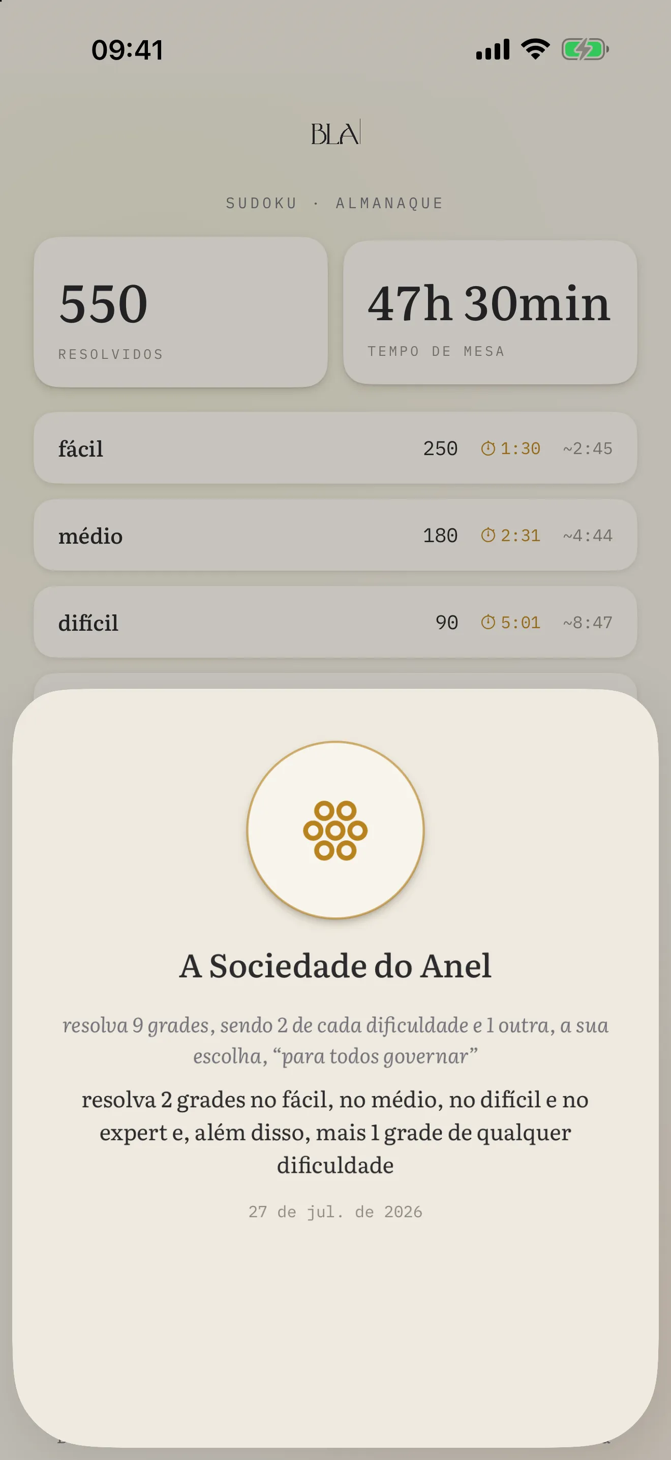 O cartão de um selo por dentro, com as estatísticas do jogador