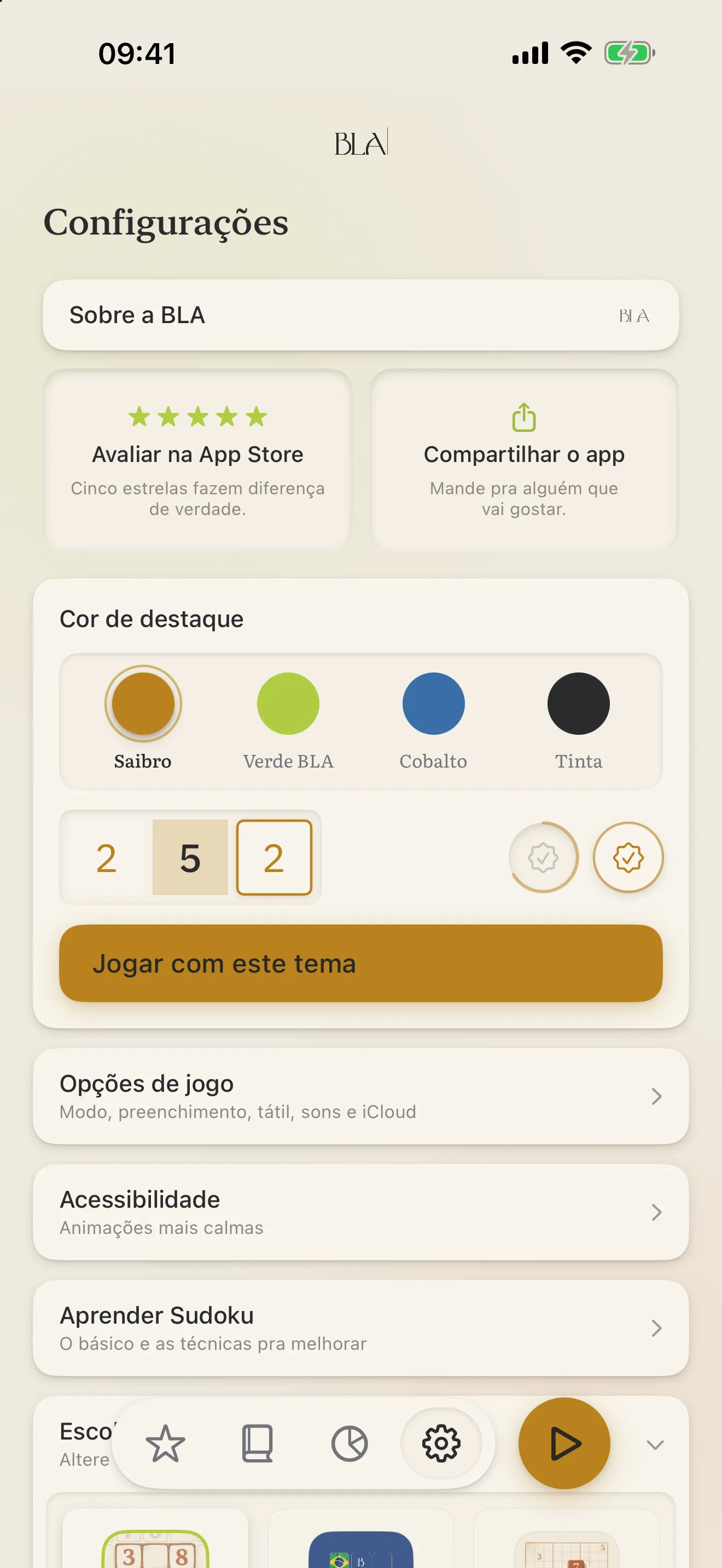 As cores de destaque e os ícones de app, nas Configurações