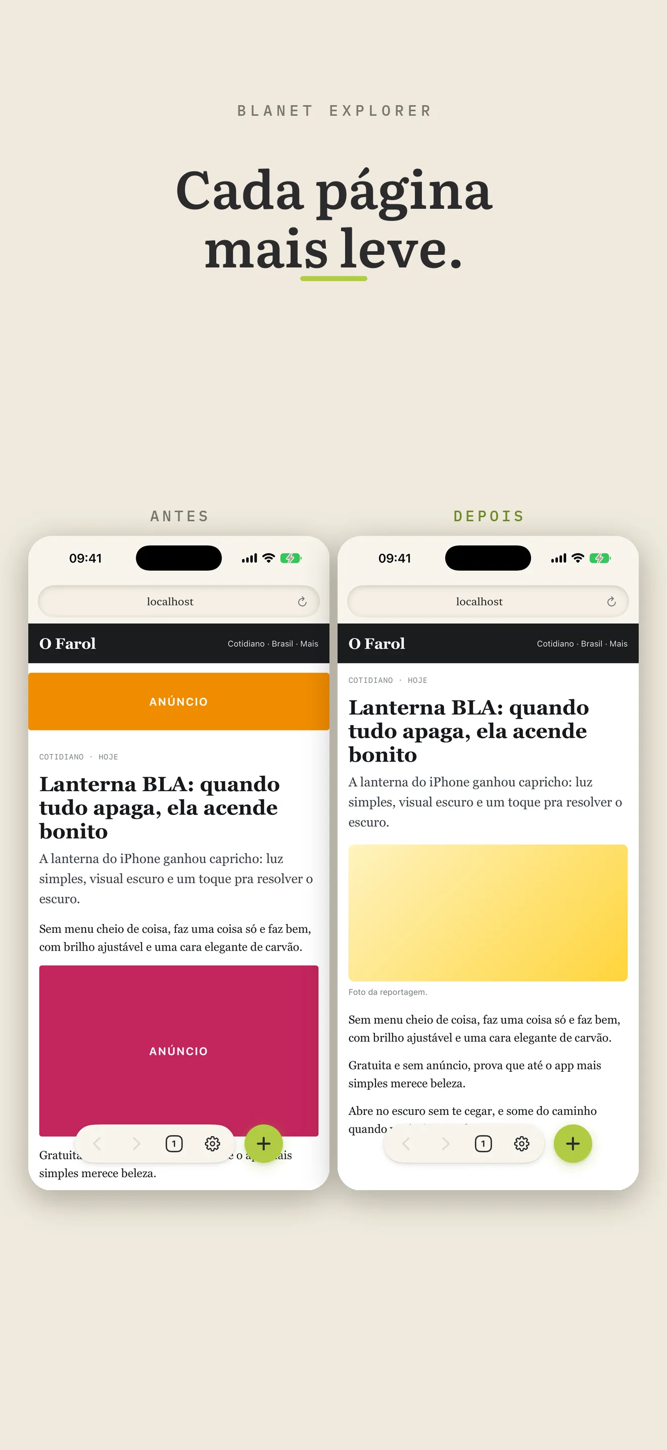 Um app da BLA aberto no BLAnet: lanterna